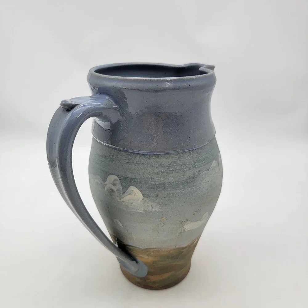 Vintage Handcrafted Pottery Pitcher With Scenic Landscape Design Signed G Tyson - Picture 4 of 8